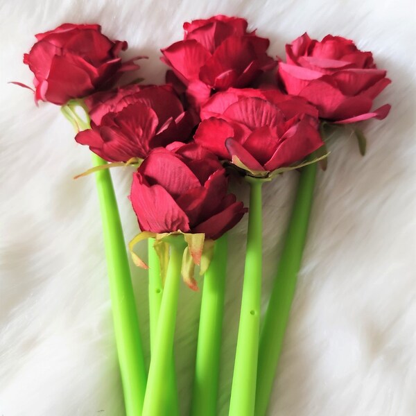 Red Rose Gel Pen Faux Silk Life Like Rose Pen Love Friends Weddings Birthdays Anniversaries Flower Pen Wife Partner Mother Valentines Gift