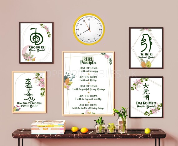 REIKI SYMBOLS and principles wall art bundle reiki decor cho ku rei se hei ki hon sha ze sho nen dai ko myo ckr shk hszn dkm spiritual gifts