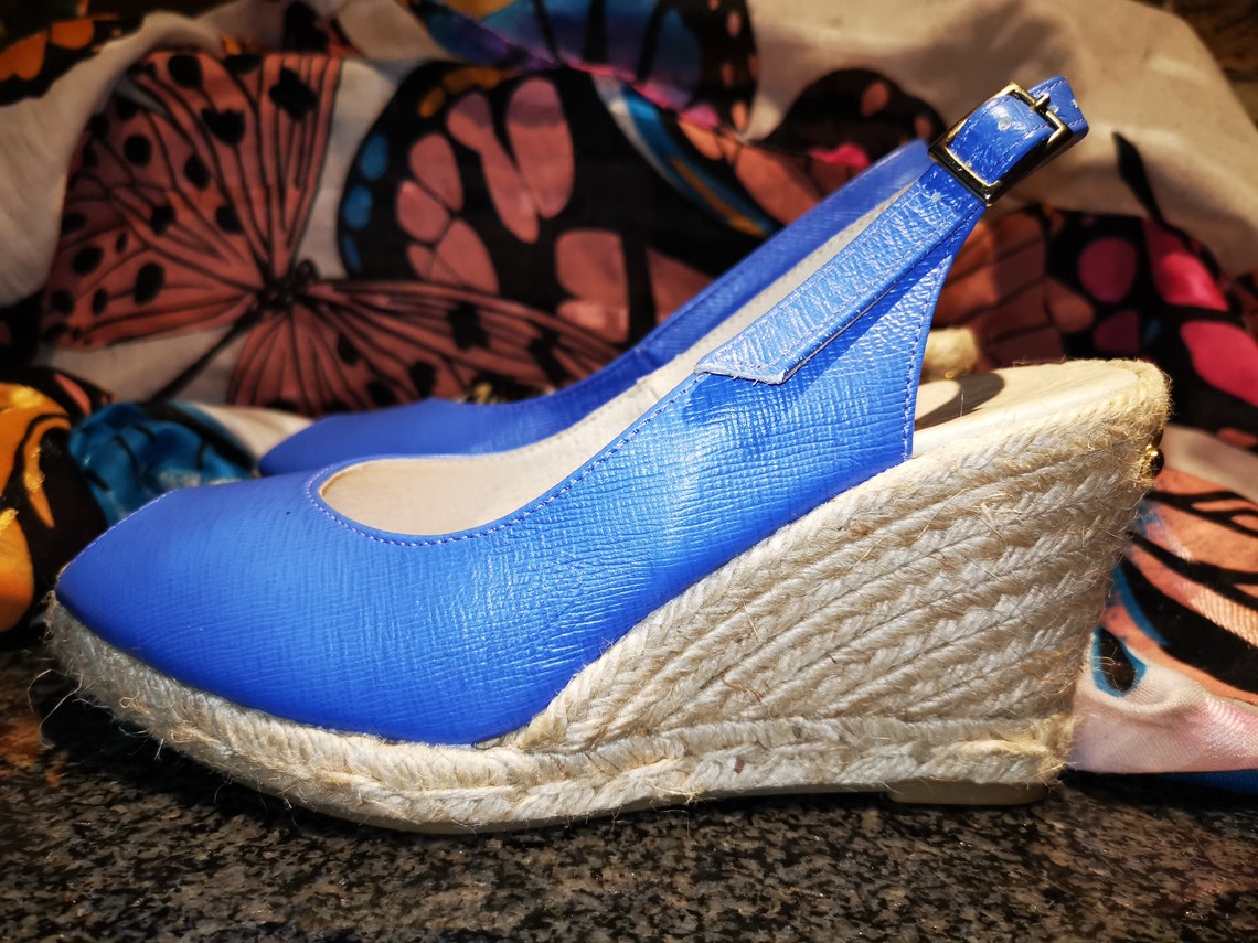 Preloved almost new Russell & Bromley Candyfloss Blue Wedges | Etsy