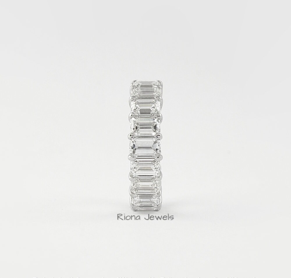 14K White Gold Wedding Ring Full Eternity Ring Emerald Cut Etsy