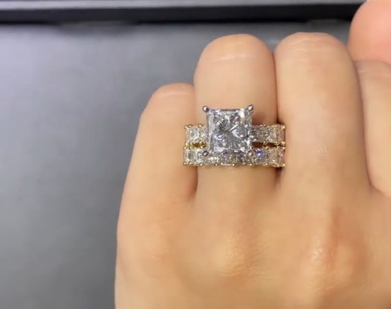 14K White Gold 2.75ct Princess Cut Simulated Diamond Wedding Band Bridal Ring 