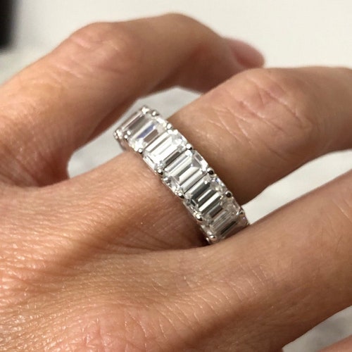 Emerald Cut Eternity Band Moissanite Wedding Ring Full Etsy