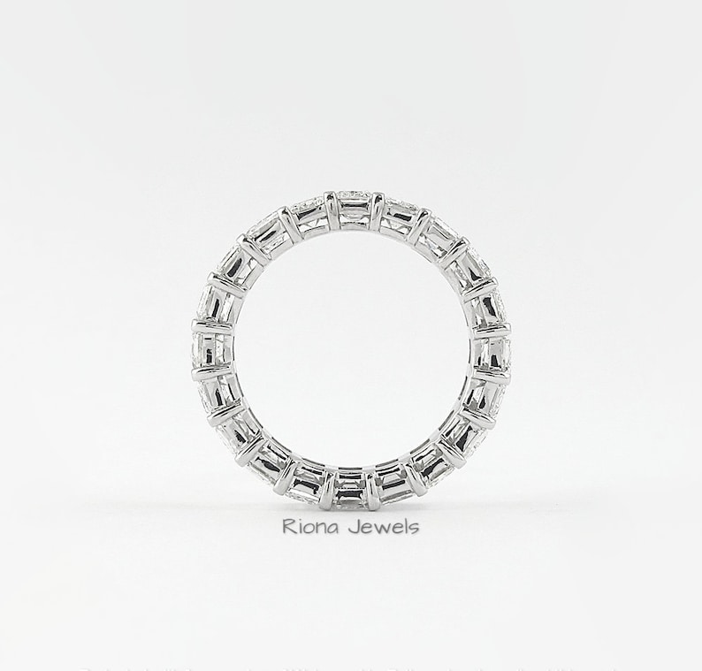 14K White Gold Wedding Ring Full Eternity Ring Emerald Cut Etsy