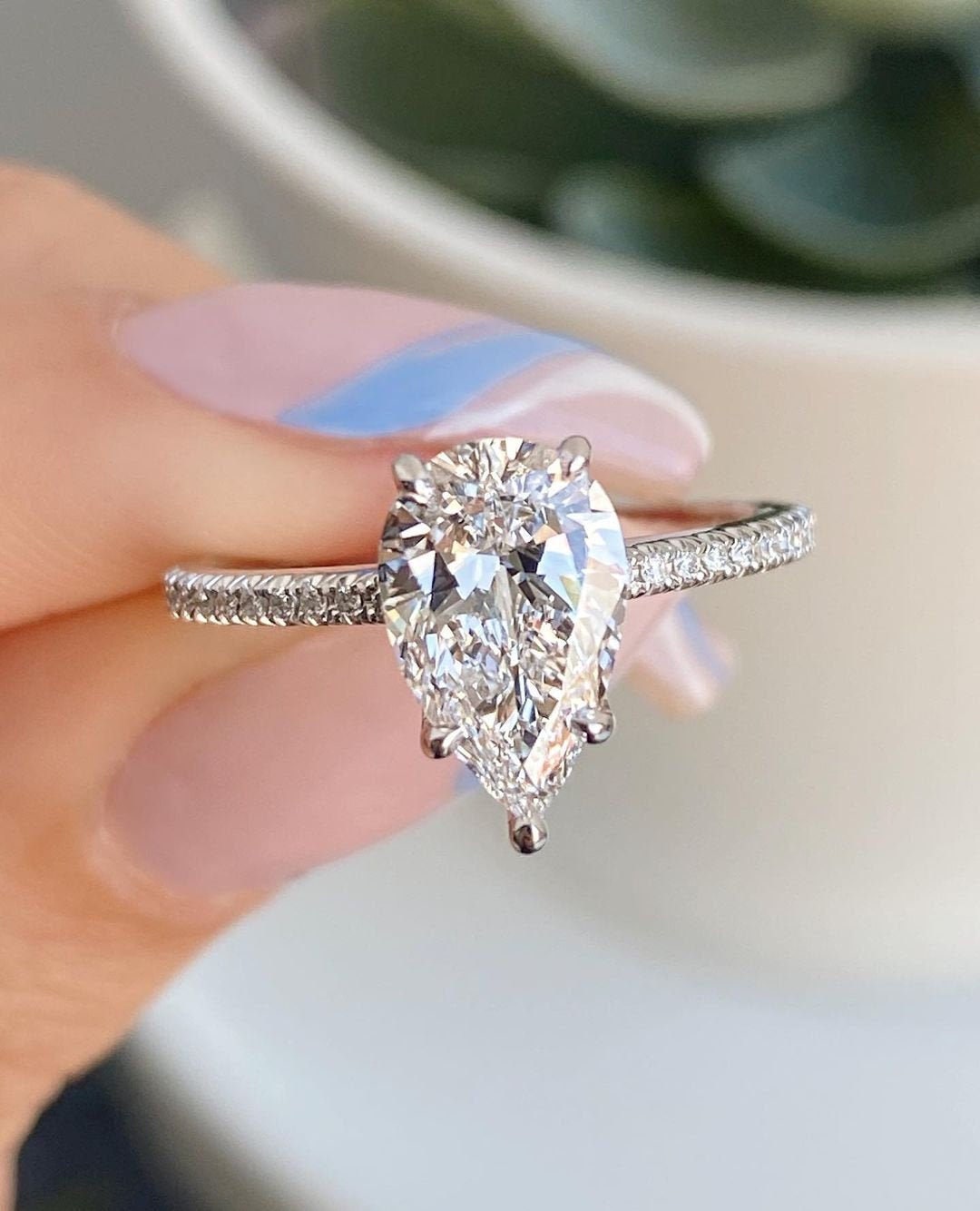Ruby Engagement Ring 3.00 CT White Pear Real Moissanite 925 Sterling Silver Ruby Engagement Ring 3.00 CT White Pear Real Moissanite 925 Sterling Silver