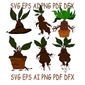 Mandragora SVG set,  6 digital files of Mandragora, Magic root, SVG Cut File.Halloween Rustic Sign and Modern Farmhouse Decoration.