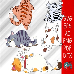 Funny fat cats characters svg, house decor Cat png clipart, Bungle, cartoon vector set, Cute cats designs, instant download svg, png, pdf