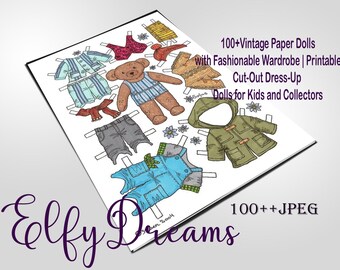 Vintage Animals Paper Dolls with Fashionable Wardrobe | Printable Cut-Out Dress-Up Dolls for Kids and Collectors 100++ JEPG files