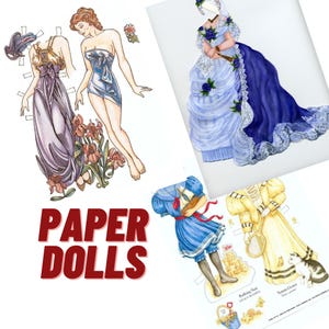 Vintage  Paper Dolls with Fashionable Wardrobe | Printable Cut-Out Dress-Up Dolls for Kids and Collectors 100+++ JEPG files