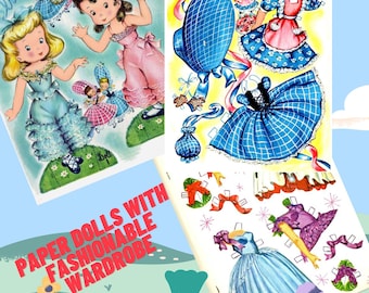 Vintage Ballerina Paper Dolls with Fashionable Wardrobe | Printable Cut-Out Dress-Up Dolls for Kids and Collectors +++ JEPG files