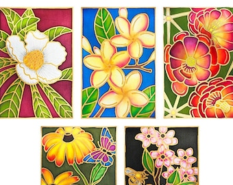 Silk Painting Cards– Floral Gold Gutta Outlines (Pack of 5) with cards and envelopes ( no paint)