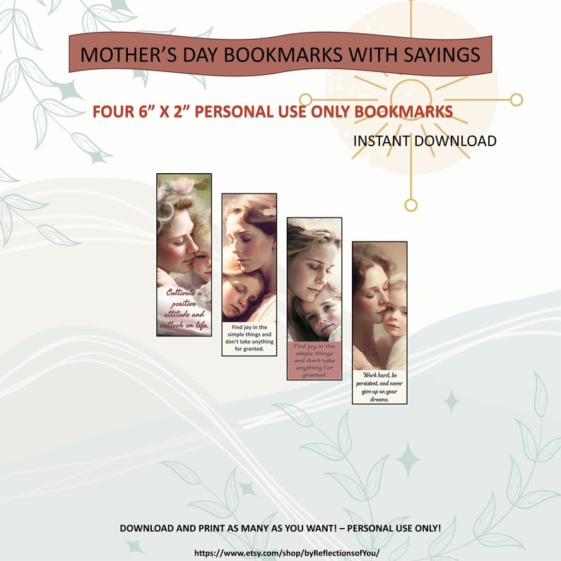 Mother's Day Bookmarks Printable Set of 4 Mother's Day Bookmarks With
