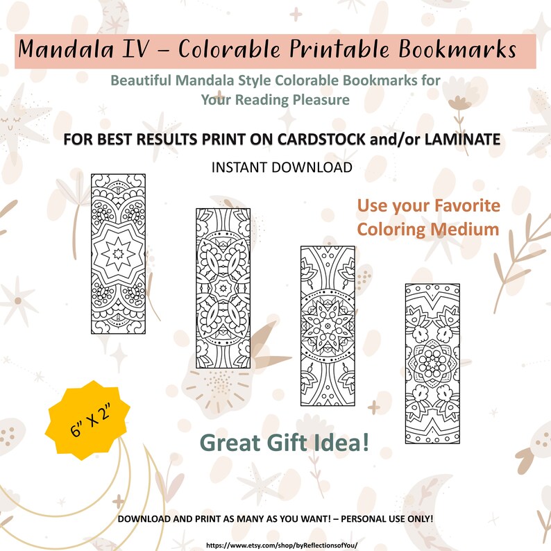 Mandala IV - Colorable Printable Bookmarks - Etsy