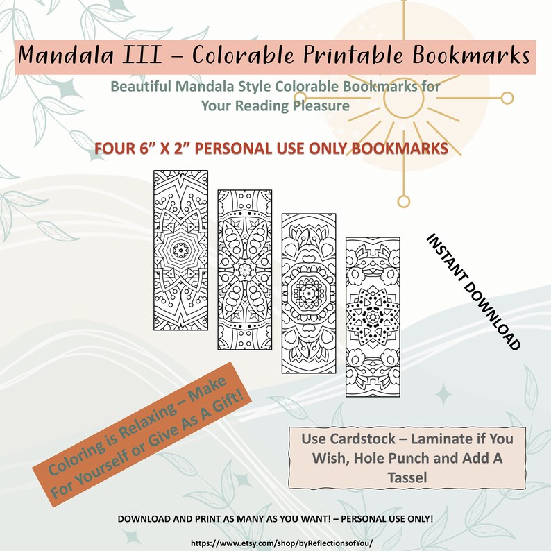 Mandala III Colorable Printable Bookmarks - Etsy