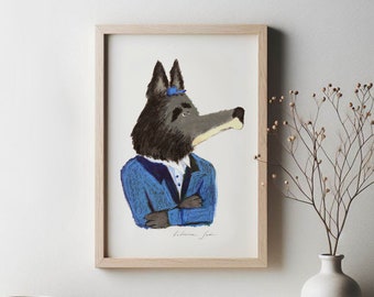 The Wolf Mailman Wall Art Print - Woodland Kids Animal Decor - Digital Download - Poster