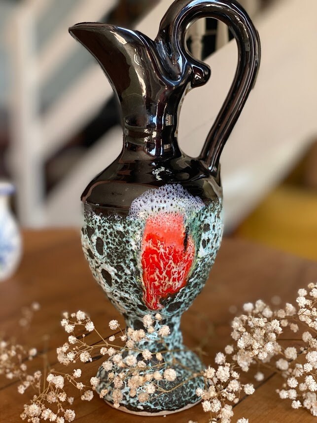 Vase, Cruche, Cruche Vintage Décorative, Vase Noire, Noir, Coloré, Pot Coloré