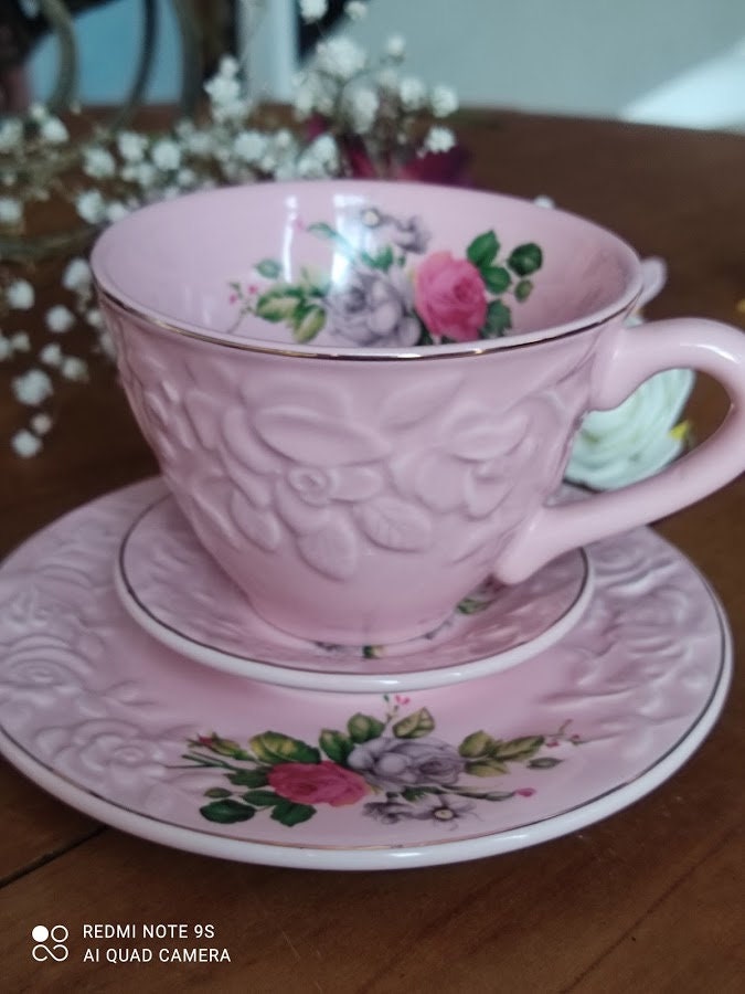 Tasse en Porcelaine Rose avec Soucoupe, Tasse à Thé Rose, Pour Fille. Tasse Café Vintage, Française