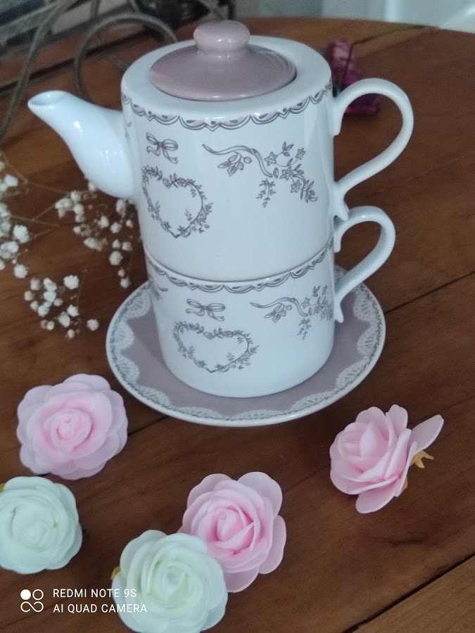 Service à Thé, Tasse avec Théière, Plat, Ensemble de Trio Thé. Service Thé en Porcelaine, Porcelaine