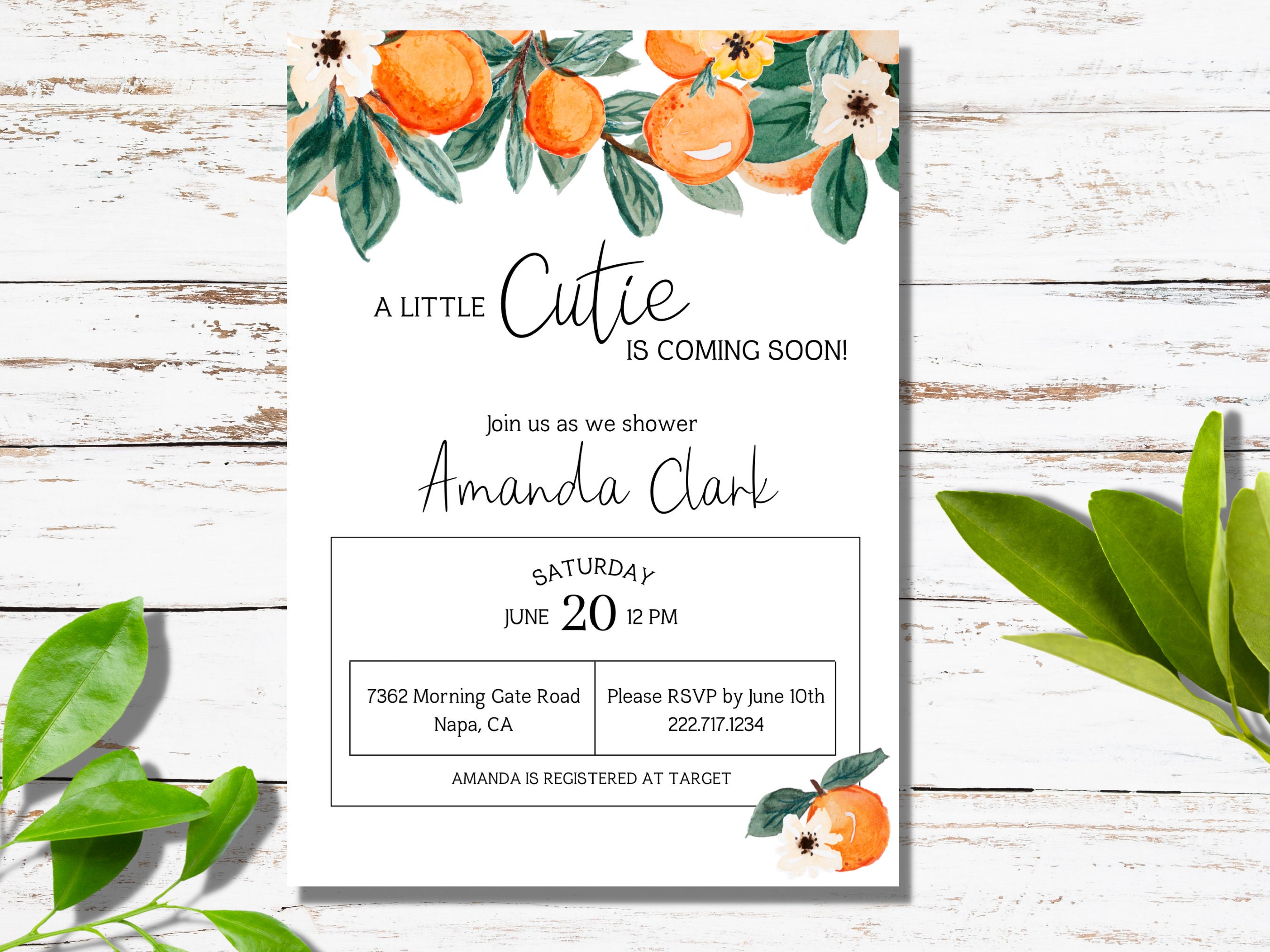 Little Cutie Orange Themed Editable Baby Shower Invitation Etsy
