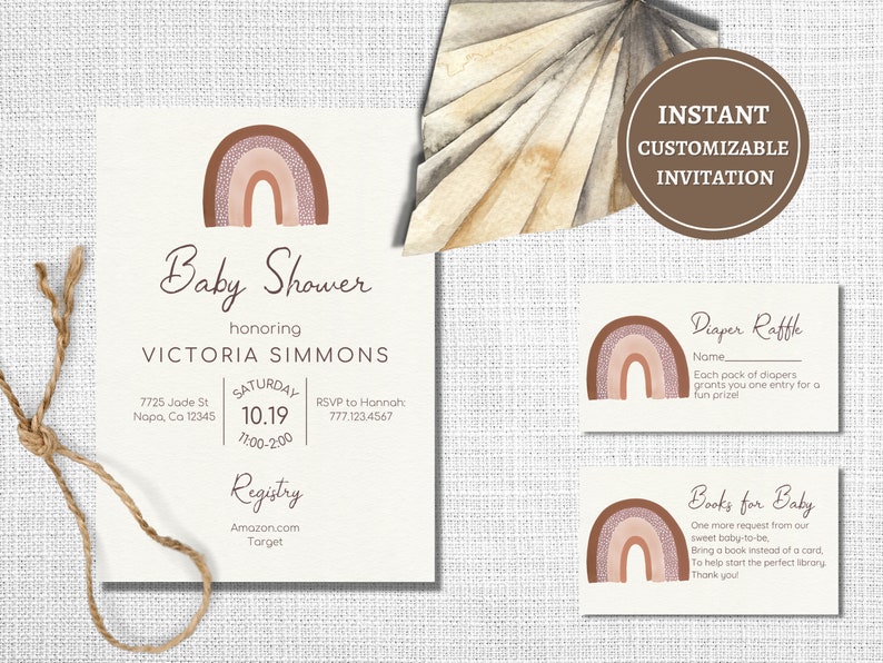 Boho Rainbow Baby Shower Invitation Template for Boho Baby Shower