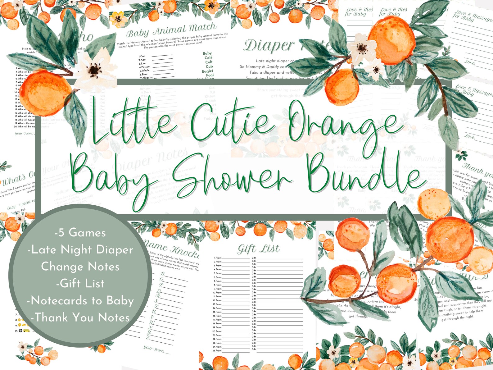Little Cutie Orange Themed Baby Shower Bundle Etsy