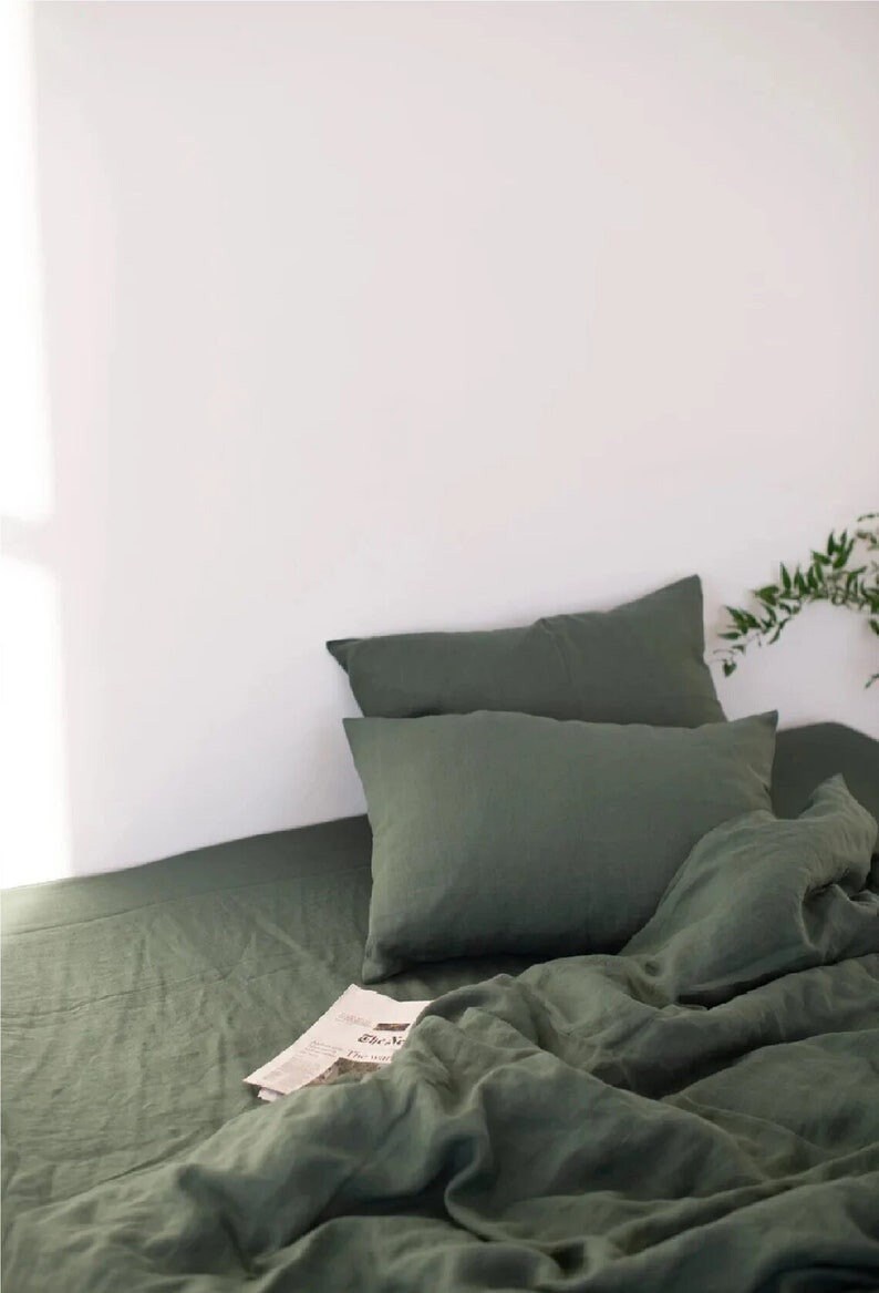 Moss Green Linen Duvet Cover Washed Duvet Cover With Zipper Etsy