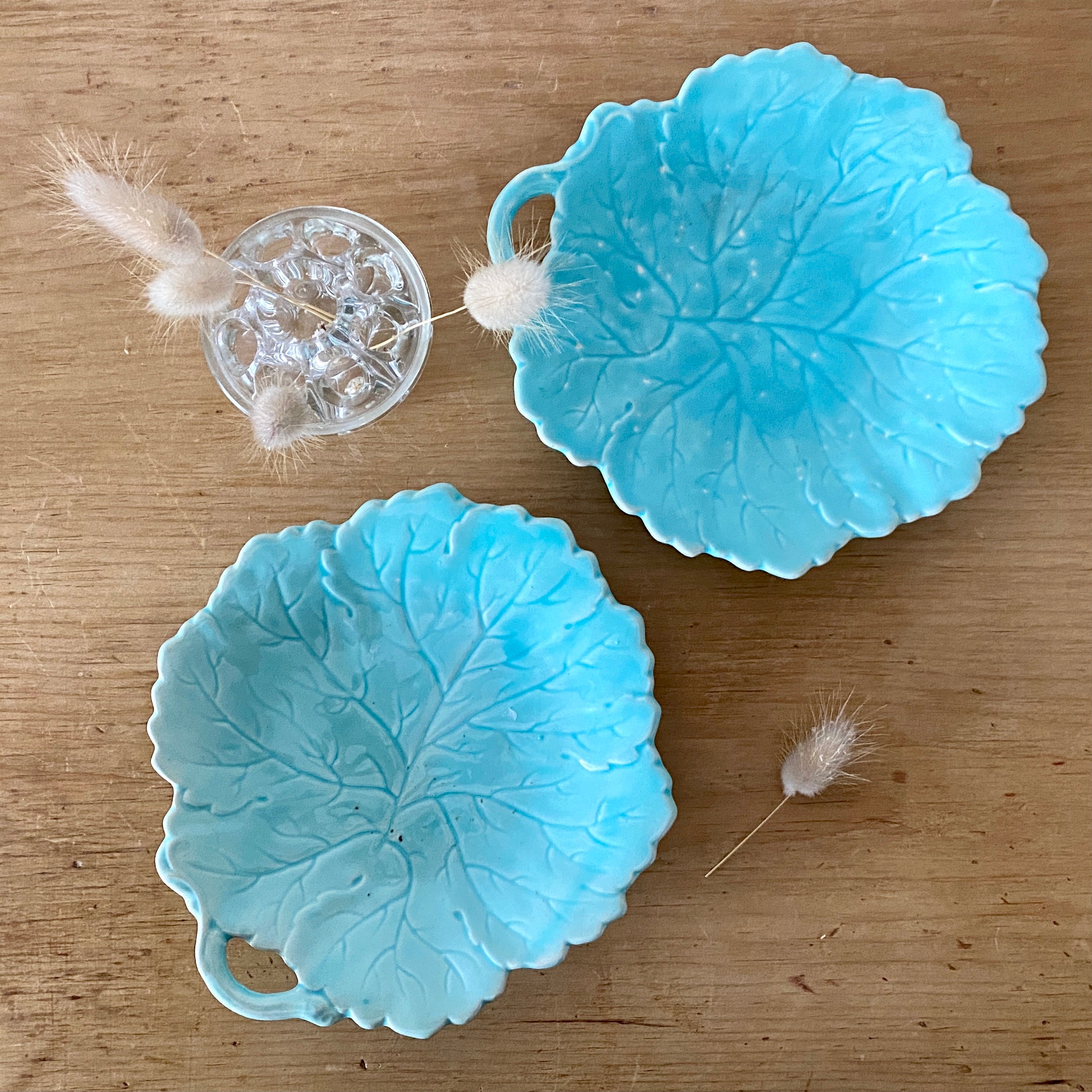 Lot de Deux Feuilles en Barbotine Turquoise