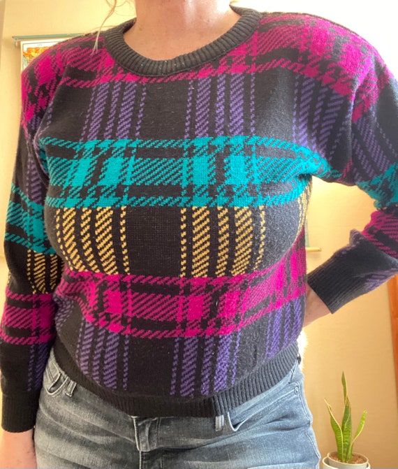 Vintage 80s Plaid Crop Sweater by Victoria Jones … - image 4