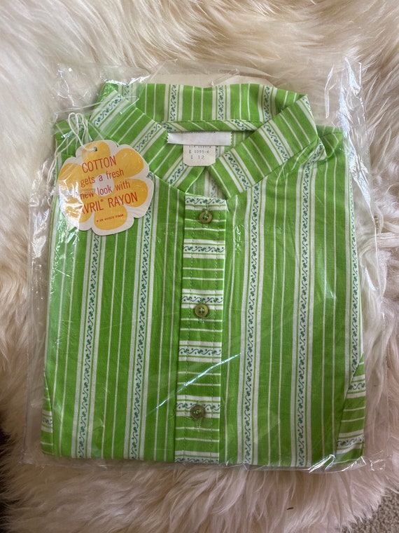 Vintage 60s NPC Fashion Green & White Striped Hou… - image 9