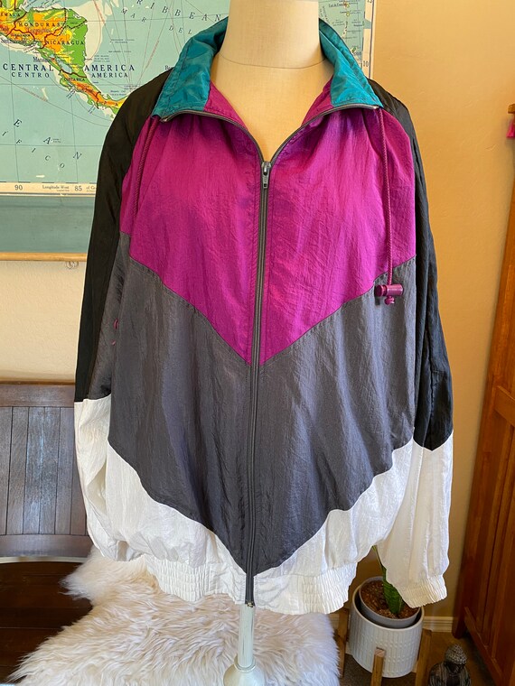 Vintage 90s Color Block Wind Breaker Jacket Purple/black