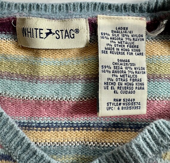 Vintage Y2K White Stag Pastel Striped Sweater Sil… - image 6