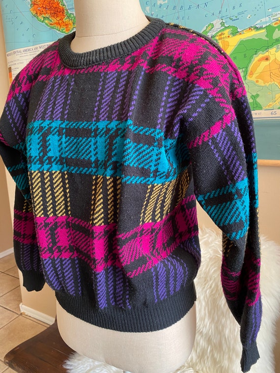 Vintage 80s Plaid Crop Sweater by Victoria Jones … - image 6