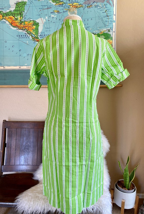 Vintage 60s NPC Fashion Green & White Striped Hou… - image 5