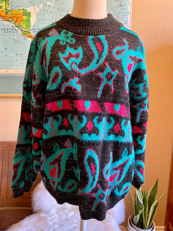 Vintage 80's Funky Fab Abstract Acrylic Knit Sweat