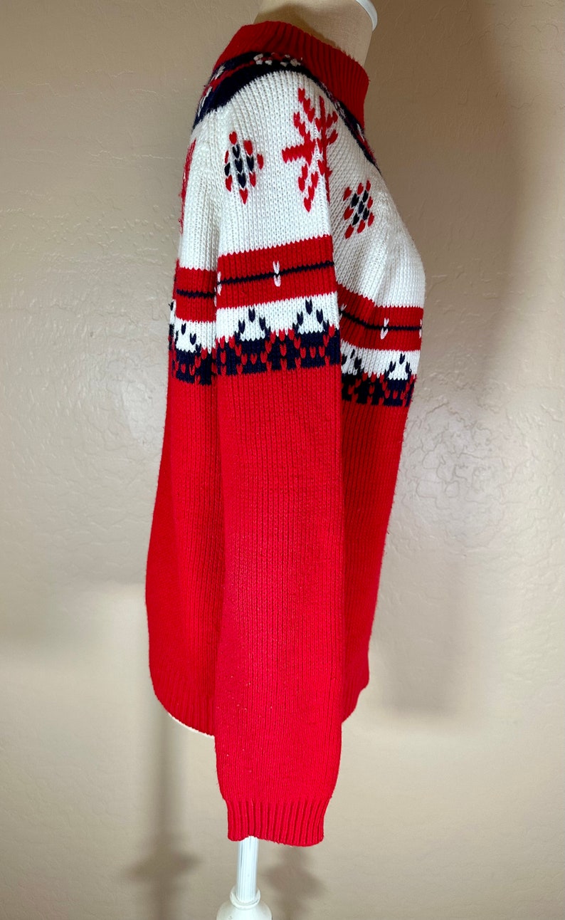 Vintage 80s Marcraft Knits Red White Navy Stripe Snowflake Etsy