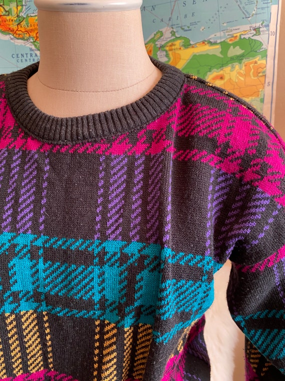 Vintage 80s Plaid Crop Sweater by Victoria Jones … - image 3