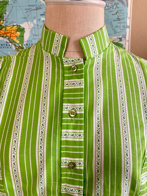 Vintage 60s NPC Fashion Green & White Striped Hou… - image 6