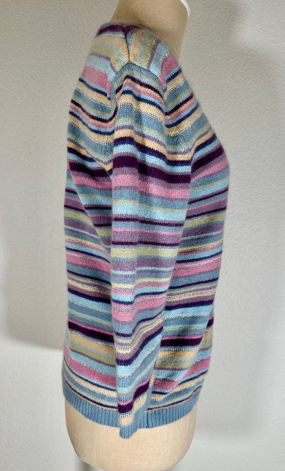 Vintage Y2K White Stag Pastel Striped Sweater Sil… - image 4