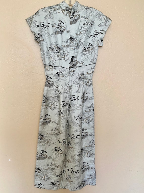 Vintage Cheongsam Pure Silk Hand Printed Qipao Pa… - image 4