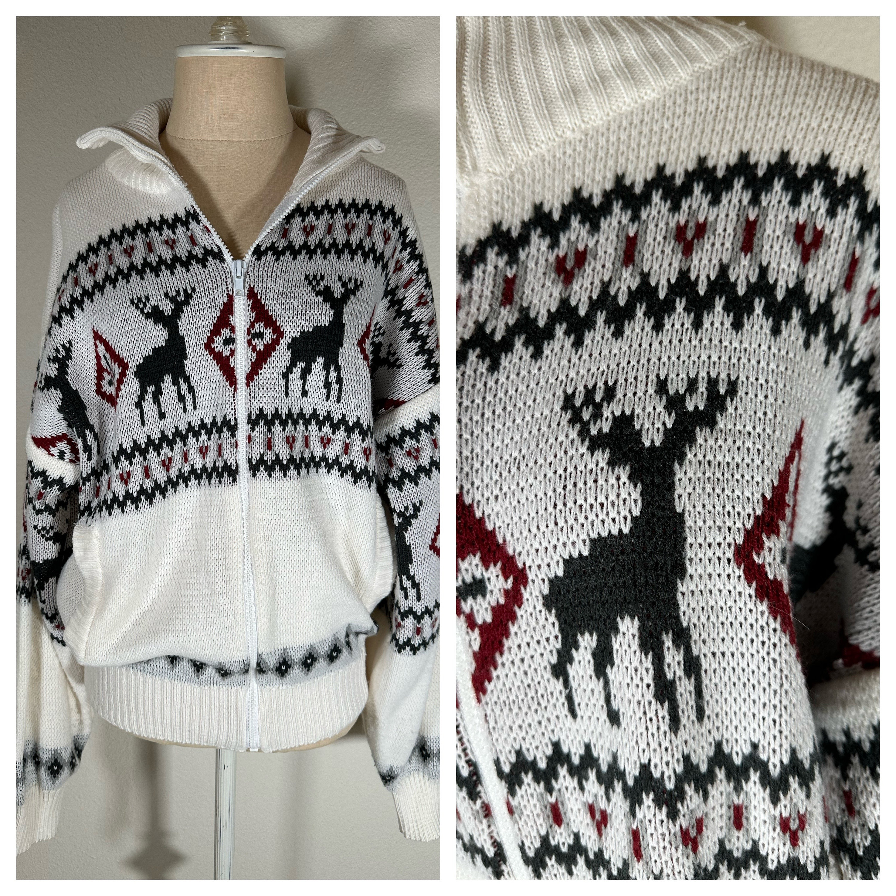 Vintage 90s Scandia Woods Cardigan Sweater Zip Front Deer Design 