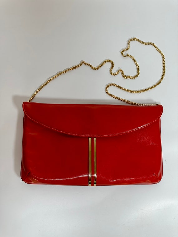 Vintage Susan Gail Red Leather Purse Gold Accents Clutch With 