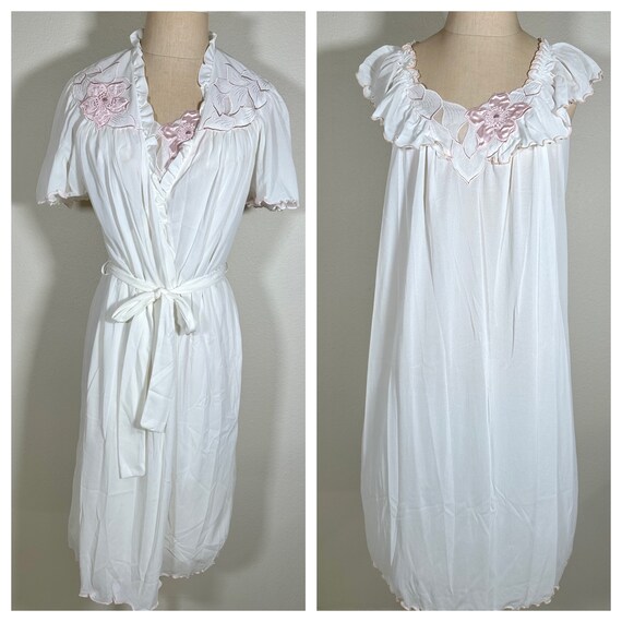 Vintage Miss Elaine Nightgown & Robe 2 Piece Set Whit… Gem