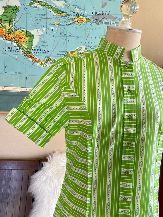 Vintage 60s NPC Fashion Green & White Striped Hou… - image 3