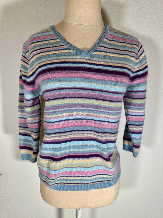 Vintage Y2K White Stag Pastel Striped Sweater Sil… - image 1