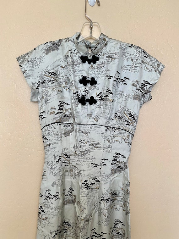 Vintage Cheongsam Pure Silk Hand Printed Qipao Pa… - image 3