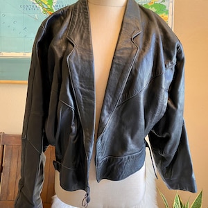 Vintage 80s Black Leather Cropped Moto Jacket Batwing MOD Punk by Q Made in England