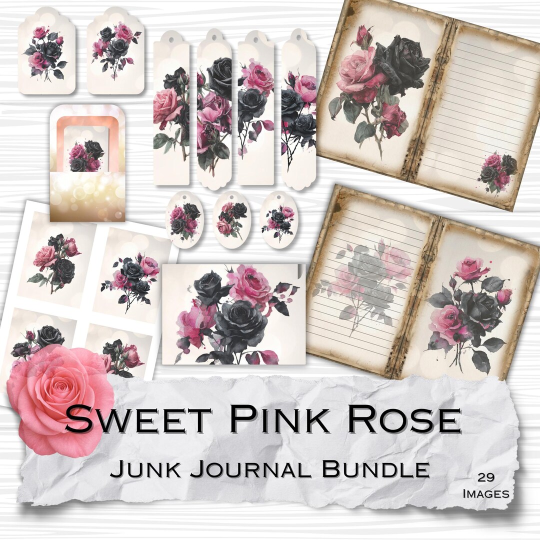 Sweet Pink Rose Junk Journal Bundle, Shabby Chic Floral Printable Pages ...