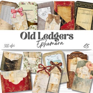 Effimeri di vecchi registri di giornale di scarto, amanti dell'artigianato, scrapbooking, effimeri stampabili, artigianato di carta, accessori storici,
