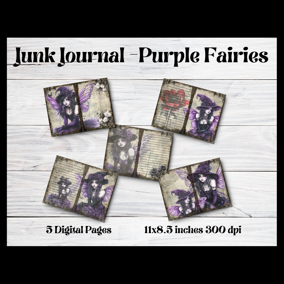 Purple Fairies Junk Journal Pages: Scrapbook Ephemera (digital Download ...