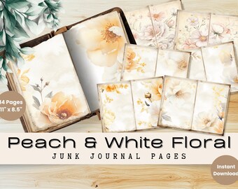 Peach Floral Junk Journal Pages: Botanical Ephemera (Digital Download)