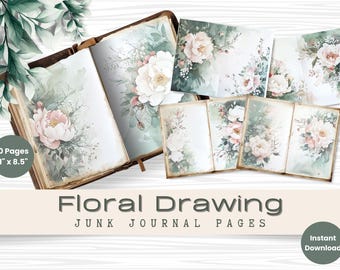 Floral Junk Journal Kit: Botanical Ephemera, Printable Pages (Digital Download